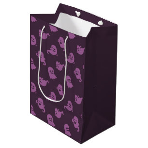 Hellblaue Geister auf Dunkelviolett Halloween Mittlere Geschenktüte