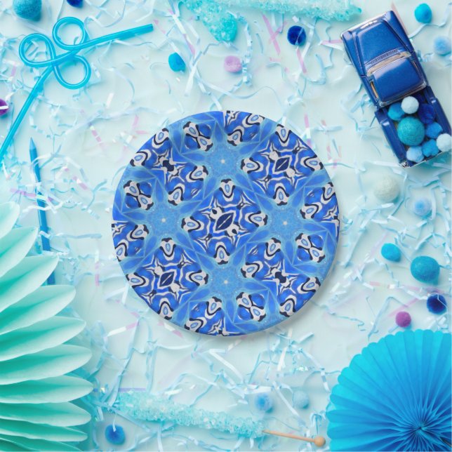 Hellblaue geometrische Sterne weiß Pappteller (Party)