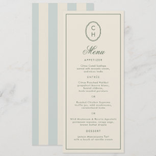 Hellblaue gestreifte Monogramm-Hochzeitsmenükarte  Einladung