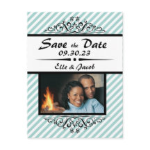 Hellblaue, gestreifte Save the Date Postkarte