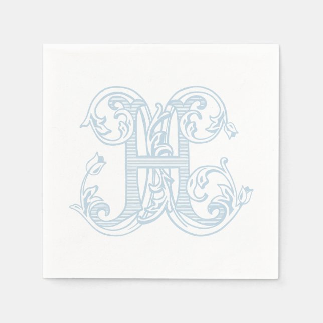 Hellblaue "H" Monogramm Cocktailservietten Serviette (Vorderseite)