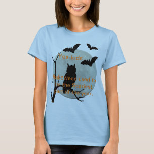 Hellblaue Halloween-Owl & Bats T-Shirt