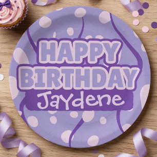 Hellblaue Happy Birthday-Platte mit Namen Pappteller