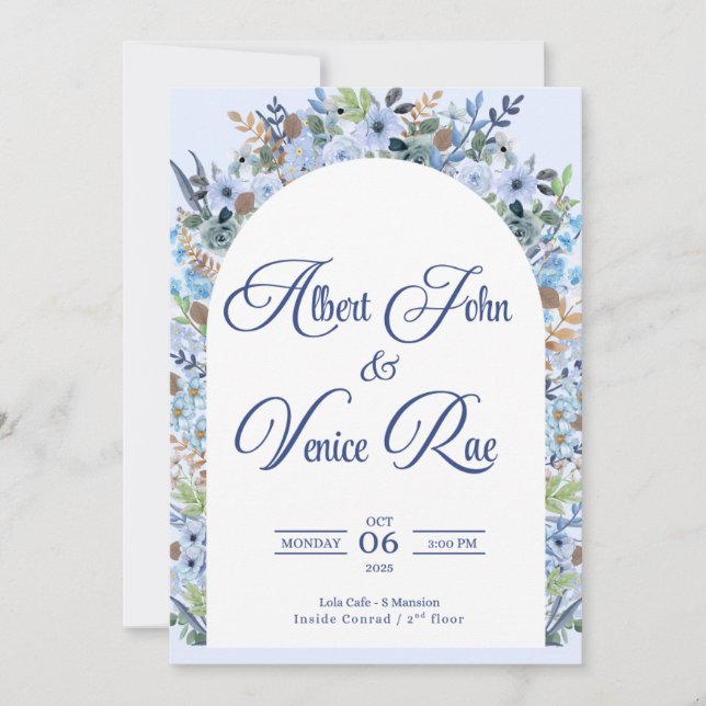 Hellblaue Hochzeitseinladung Save The Date (Vorderseite)