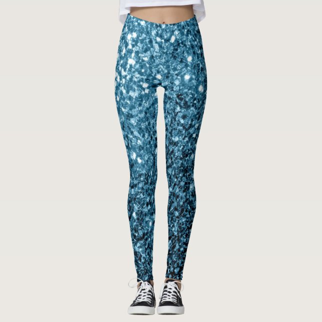 Hellblaue Imitate Glitzer Glitzern Leggings (Vorderseite)