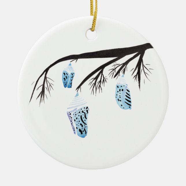 Hellblaue Kokons Keramik Ornament (Vorne)