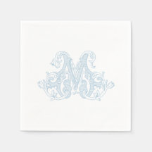 Hellblaue "M" Monogramm-Cocktailservietten