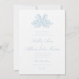 Hellblaue "M" Monogramm Hochzeitseinladung Einladung