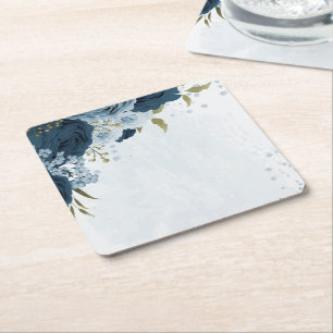 hellblaue marineblumen hochzeit rechteckiger pappuntersetzer