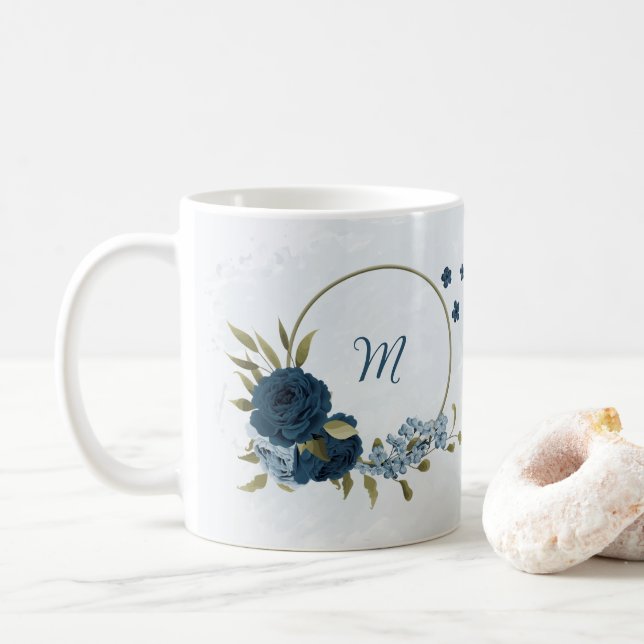 hellblaue Marineblumen  Kaffeetasse (Mit Donut)