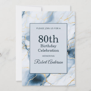 Hellblaue Marmor 80. Geburtstag Einladung
