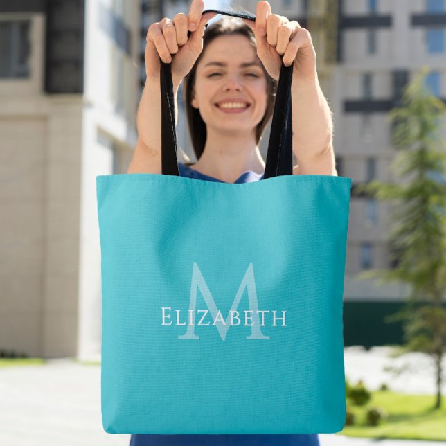Hellblaue Monogramm-Moderne-Name-Initiale-Tasche Tasche (Teal Monogram Modern Name Initial Tote)