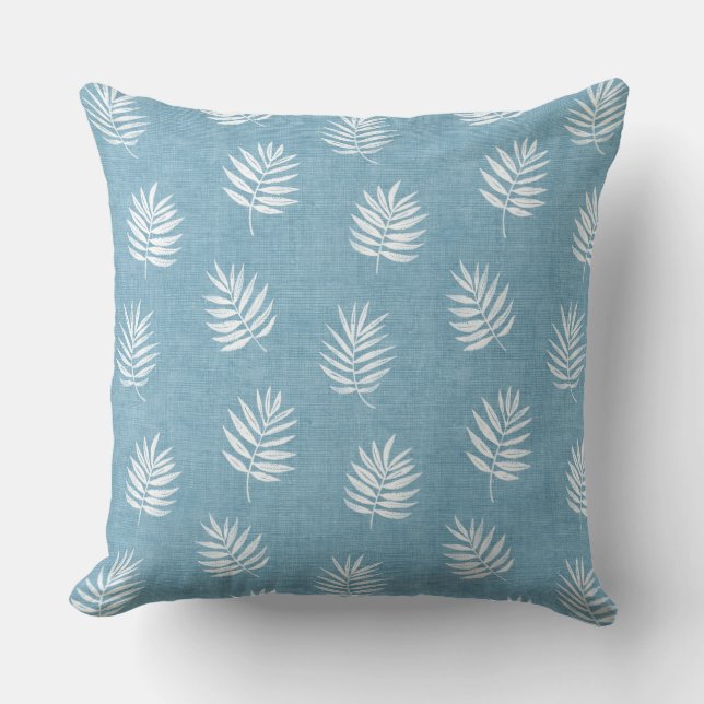 Hellblaue Palm Blätter Kissen Kissen (Vorderseite)