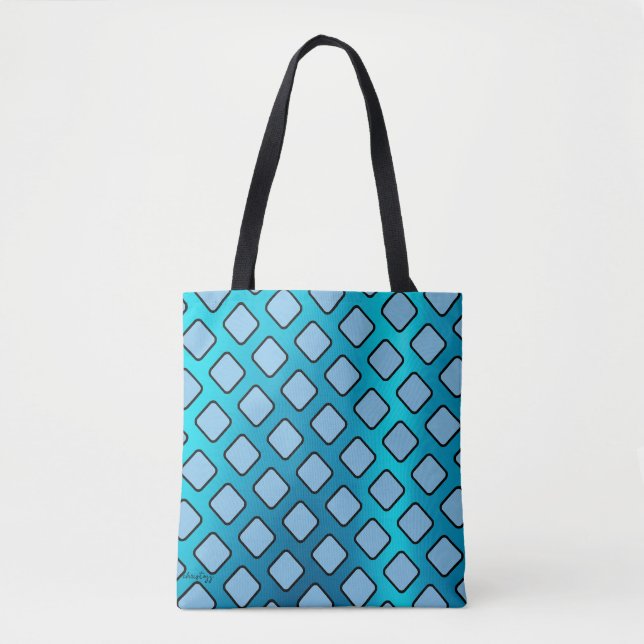 Hellblaue Quadrate auf Türkis Metallic b/ground Tasche (Vorderseite)