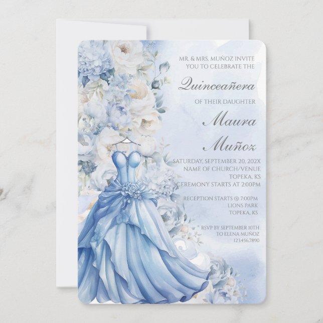 Hellblaue Quinceañera-Einladung Einladung (Vorderseite)