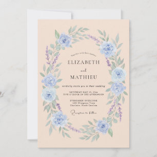 Hellblaue romantische Blumenhochzeit Einladung