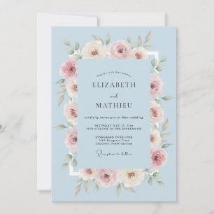 Hellblaue romantische botanische Hochzeit Einladung