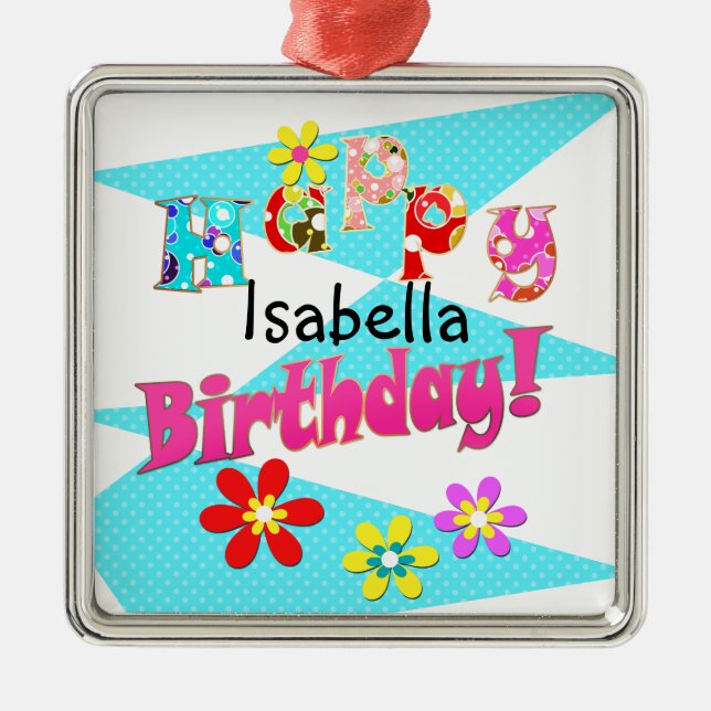 Hellblaue Rosa Kinder Spaß Blume bi Cartoon Ornament Aus Metall (Vorne)