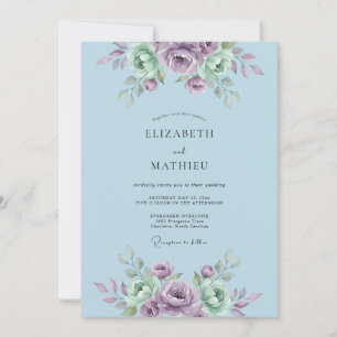 Hellblaue ruhige botanische Hochzeit Einladung