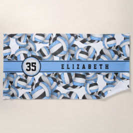 Hellblaue schwarze Volleyball-Girls Strandtuch