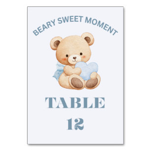 HELLBLAUE SENKRECHTE BEARY SÜßE JUNGE BABY-PARTY  TISCHNUMMER