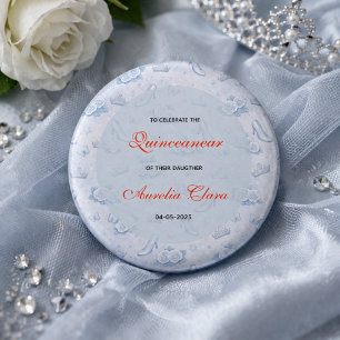 Hellblaue Silber Prinzessin Quinceanera Geburtstag Button