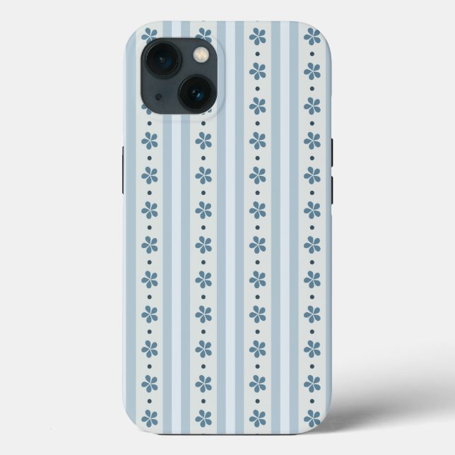 Hellblaue Streifen und Blumen Case-Mate iPhone Hülle (Rückseite)