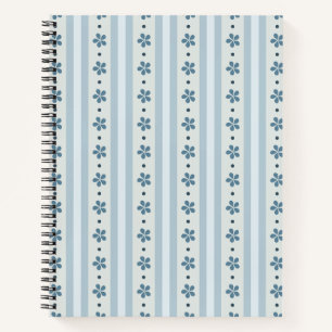 Hellblaue Streifen und Blumen Notizbuch