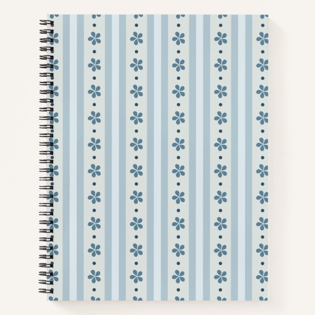 Hellblaue Streifen und Blumen Notizbuch (Vorderseite)