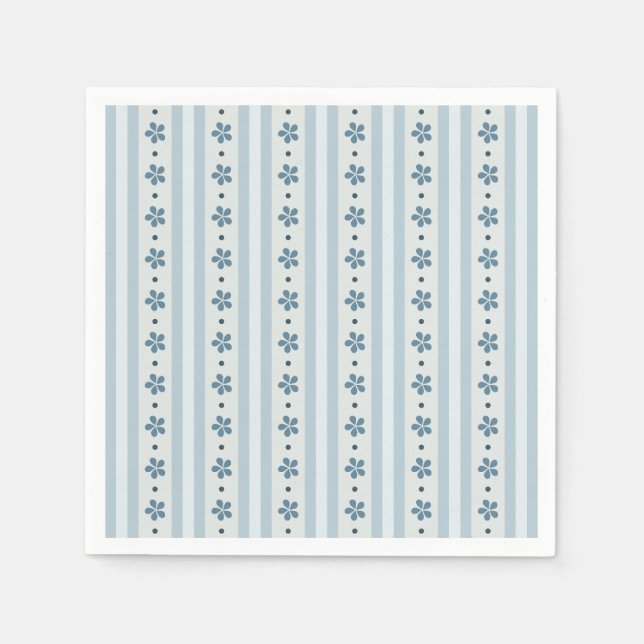 Hellblaue Streifen und Blumen Serviette (Vorderseite)