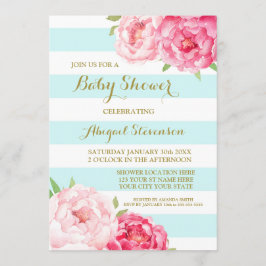 Hellblaue Streifenwatercolor-Blumen-Baby-Dusche Einladung