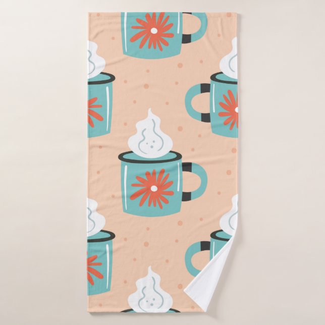 Hellblaue Tasse mit dampfnahtlosem Muster, Textur Badehandtuch (Badehandtuch)