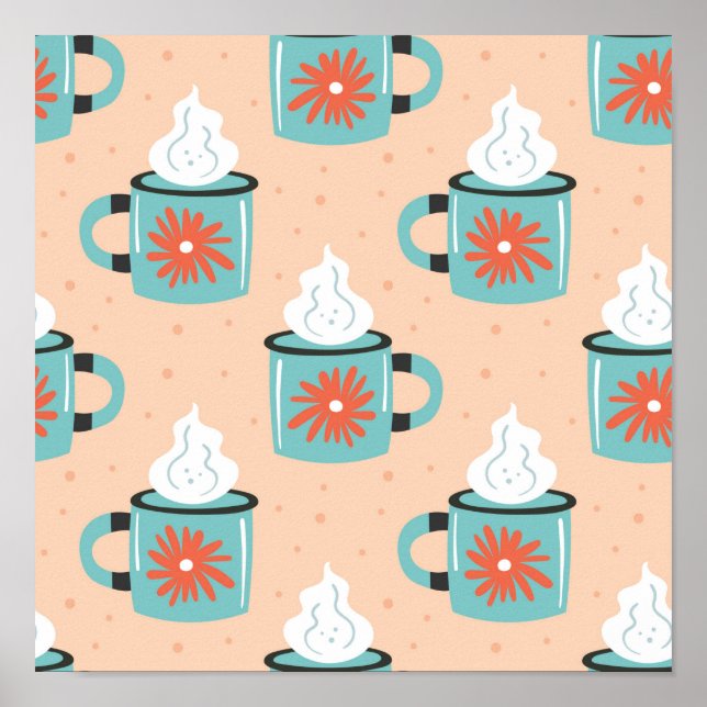 Hellblaue Tasse mit dampfnahtlosem Muster, Textur Poster (Vorne)