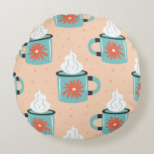 Hellblaue Tasse mit dampfnahtlosem Muster, Textur Rundes Kissen