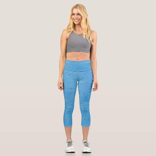 Hellblaue Textur Capri Leggings (Vorderseite)