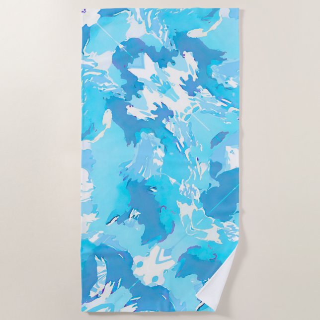Hellblaue und Abstrakte Pinselstriche Strandtuch (Vorderseite)