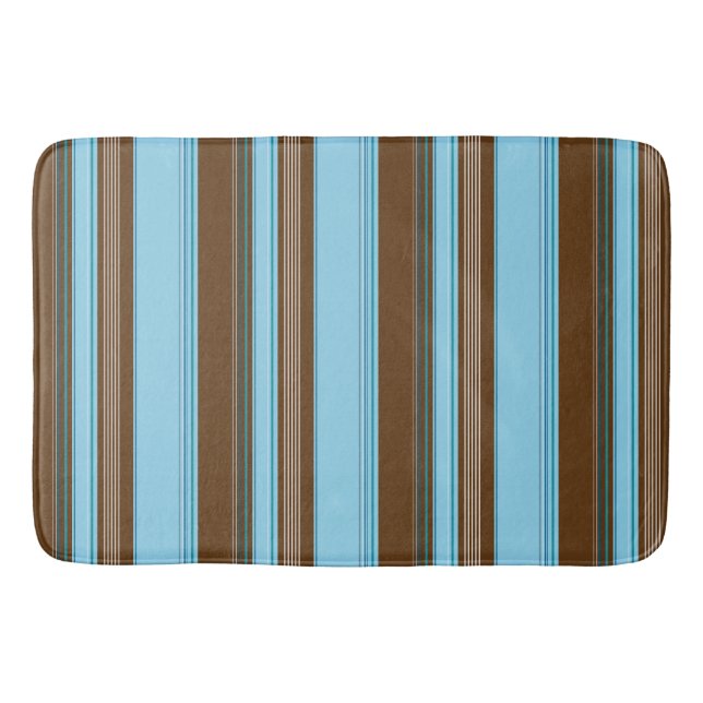 Hellblaue und Brown-Vertikale Striped Badematte (Vorderseite)