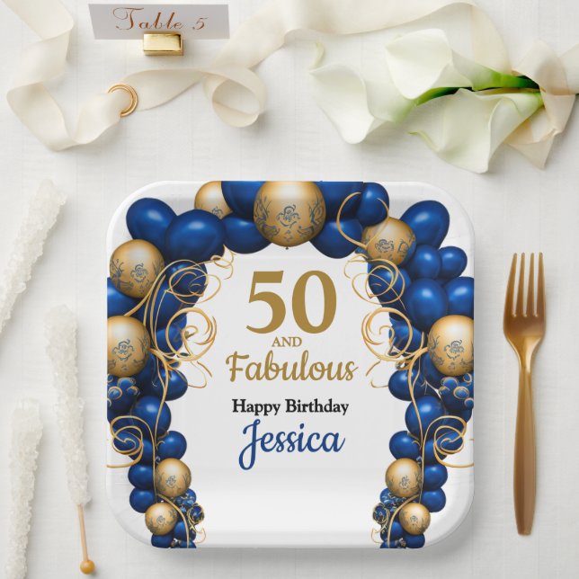 Hellblaue und flache goldene Geburtstagsfeier Pappteller (Hochzeit)