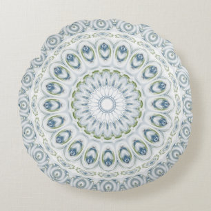 Hellblaue und grüne Medallion-Design Rundes Kissen