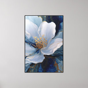 Hellblaue und weiße Blume mit goldenen Details  Leinwanddruck