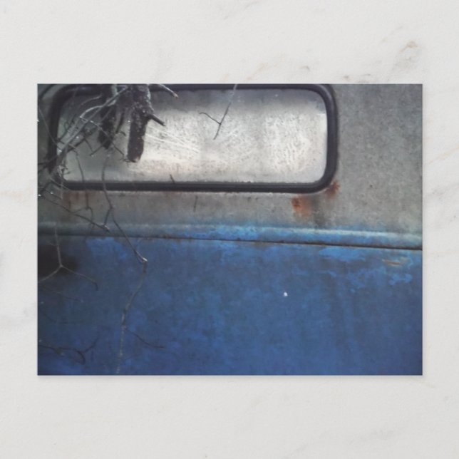Hellblaue und weiße Oldtimer-LKW Postkarte (Vorderseite)