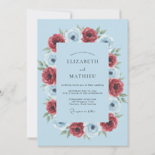 Hellblaue üppige Anemonen-Hochzeit Einladung