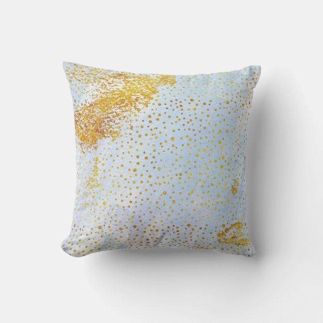 Hellblaue Wasserfarbe und Goldfolie Confetti Kissen (Vorderseite)