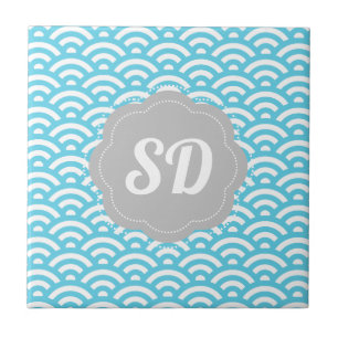 Hellblaue Welle Custom Monogramm Fliese