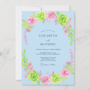 Hellblaue Whimsical Bloom Hochzeit Einladung