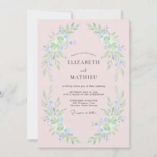 Hellblaue Whimsical Florale Hochzeit Einladung