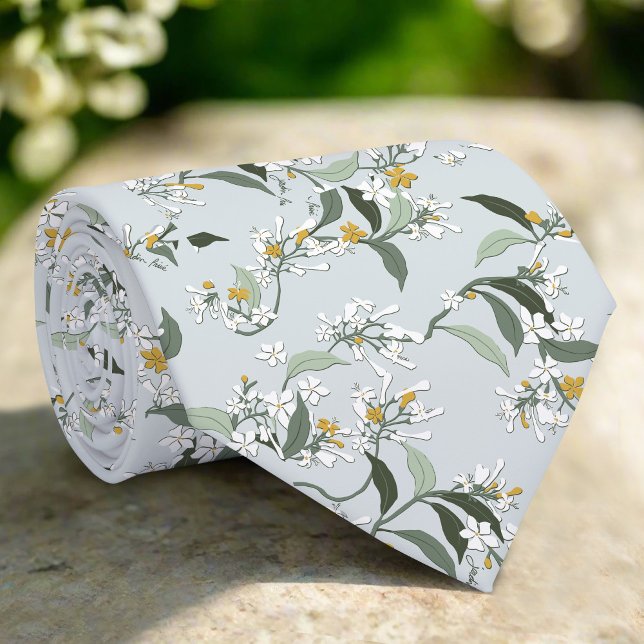 Hellblaue wilde Blumen Blätter Naturmuster Krawatte (Von Creator hochgeladen)
