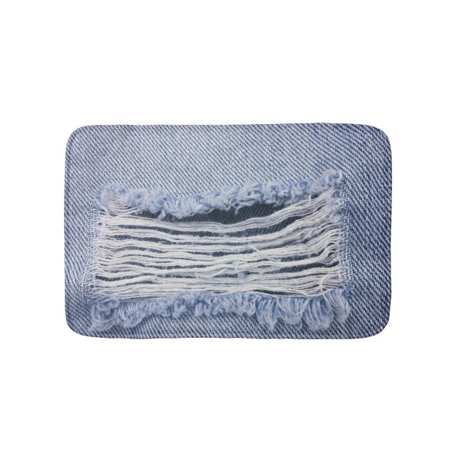 Hellblaue zerrissene Jeans-Textur Badematte (Vorderseite)