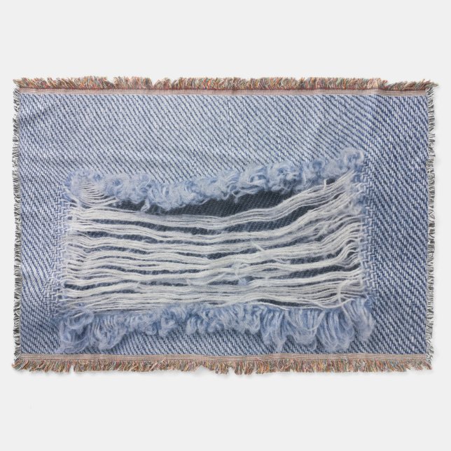 Hellblaue zerrissene Jeans-Textur Decke (Vorderseite)