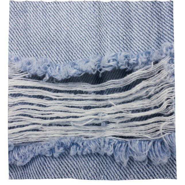 Hellblaue zerrissene Jeans-Textur Duschvorhang (Vorderseite)